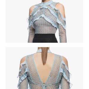 Self-Portrait PURL Lace Top CUT-OUT Ruffle‎ Trim Long Sleeve ICE Blue 4